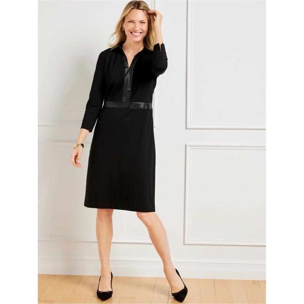 Talbots Faux Leather Trim Ponte Dress Size 14P
